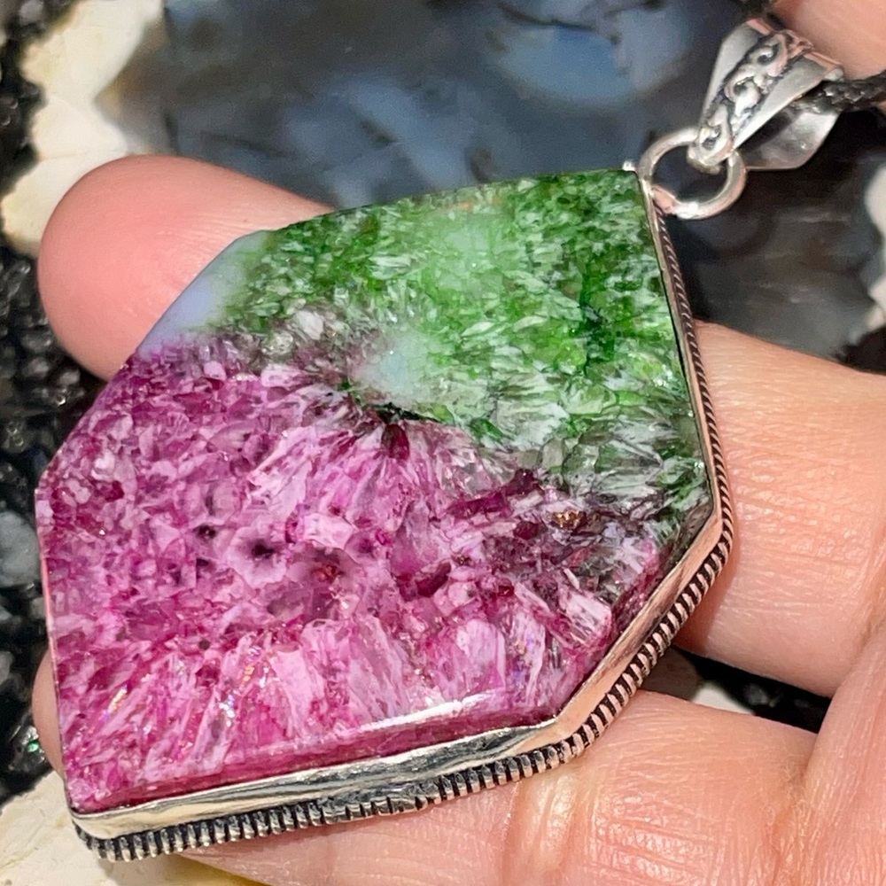 Two- Toned Colorful Large Solar Quartz Pendant 2 7/8”